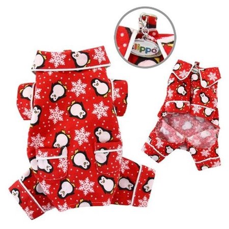 KLIPPO PET Klippo Pet KBD058MZ Penguins & Snowflake Flannel Pajamas With 2 Pockets; Red - Medium KBD058MZ